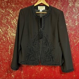 RICKIE FREEMAN FOR TJ NITES Dark Brown Chocolate Embroidered Beaded Jacket 14